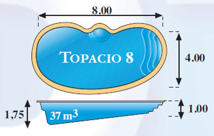 Plano piscina modelo Topacio 8,00 x 4,00